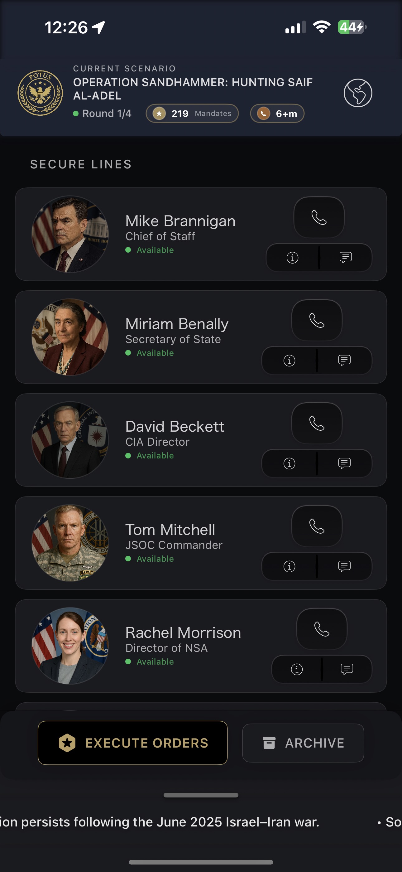 Secure lines - your cabinet and commanders